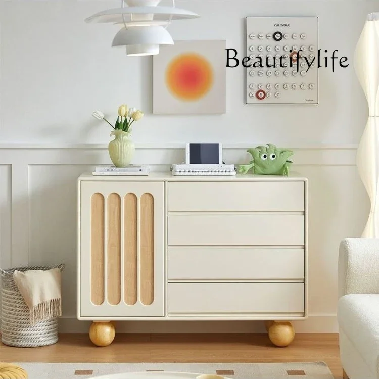 White Cream Wind Bedroom Four Buckets Simple Modern Storage Living Room Side Cabinet Storage Entrance Cabinet Nordic