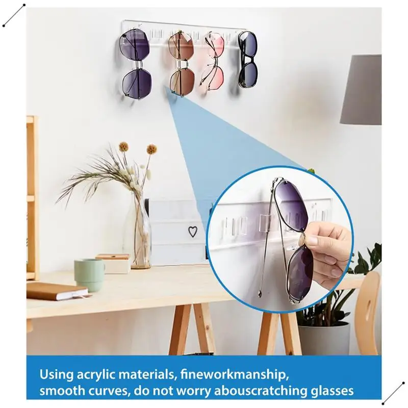 Sunglasses Holder Organizer,2Pc Acrylic Sunglasses Wall Mounted Eyeglasses Display Holder Eyewear Glasses Hanging Rack Durable B