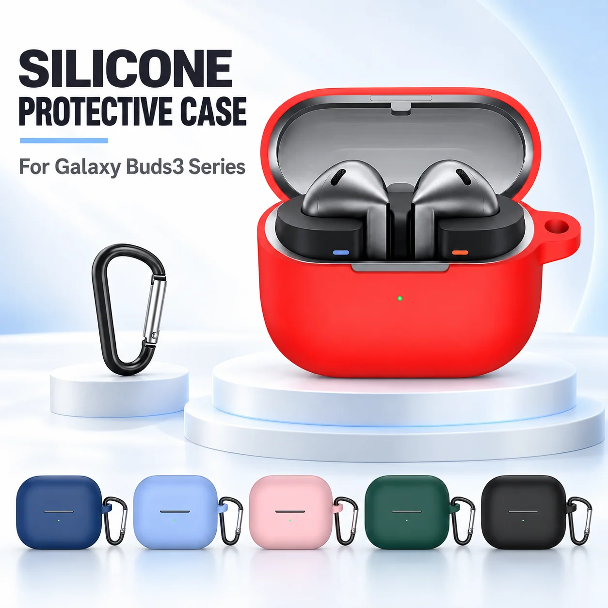Silikon-Schutzhülle für Samsung Galaxy Buds 3 Pro, Buds3 und Buds3 FE, Weiche Hülle für Kabelloses Laden mit Haken