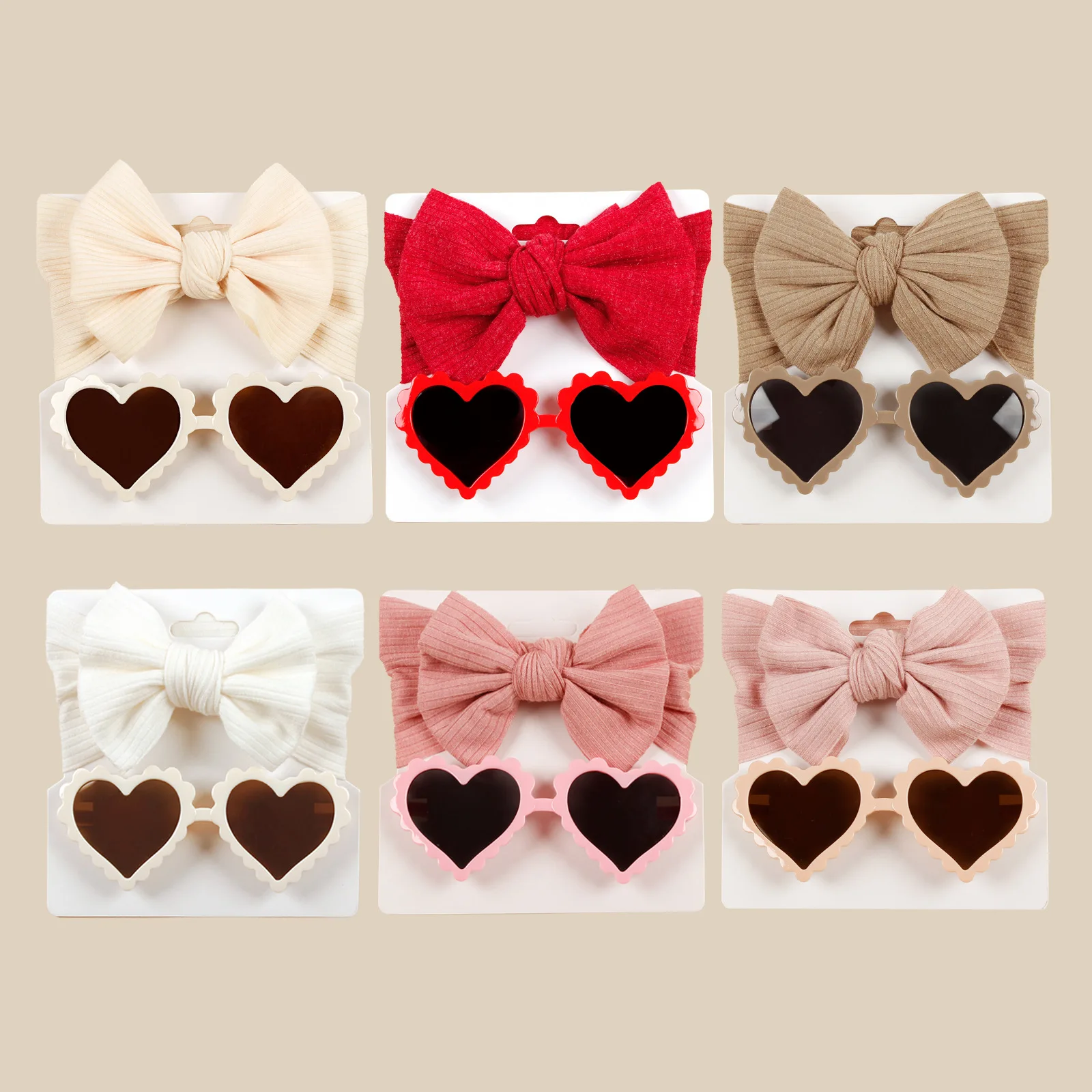 

2pcs/set Knitted Strips Nylon Bow Headband Love Frame Sunglasses Set Outdoor Beach Decor Fashion Hair Accessories