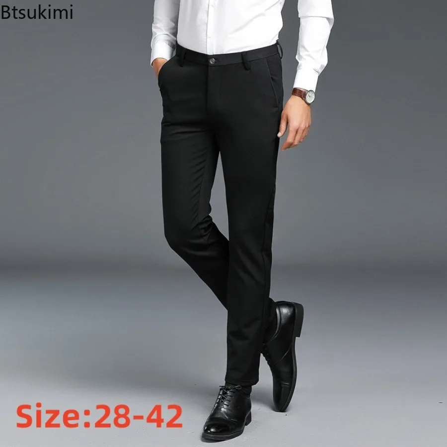 

2024 Brand New Men's Fashion Solid Slim Business Casual Trousers Elastic Breathable Formal Suit Pants for Men Large Size 28-42