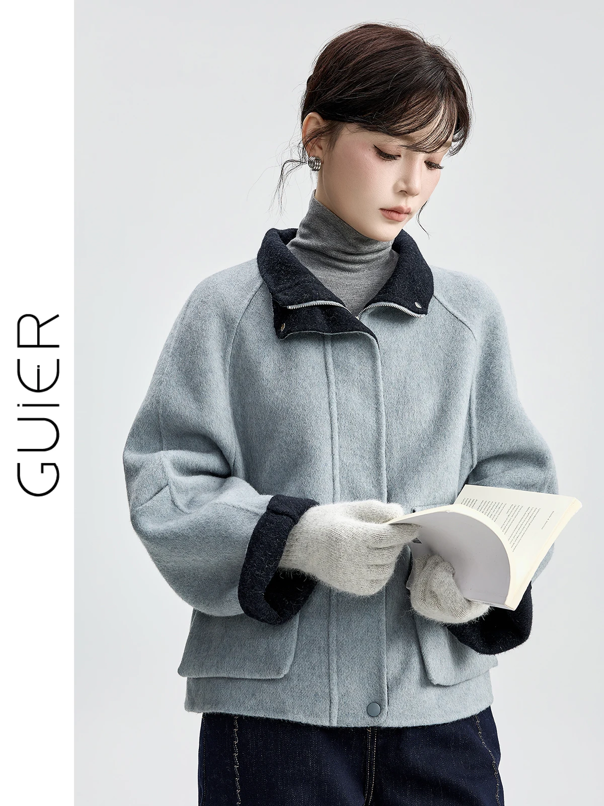 

Двустороннее цветное зимнее шерстяное пальто для женщин, короткое, в стиле ретро, класса люкс, свободного кроя, с длинными рукавами, на молнии