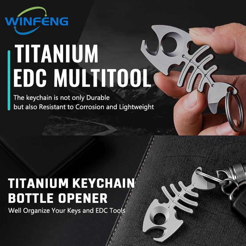 Ouvre-bouteille multi-outils en alliage de titane, porte-clés EDC créatif en forme d'os de poisson, pied-de-biche, outils EDC, porte-clés, collier, cadeau