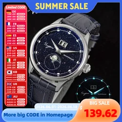 Sugess Origin ST2528 Movement Mechanical Wristwatch Men Watch Luxury Real Blue Stone Dial Stainless Steel Case Moonphase Clock