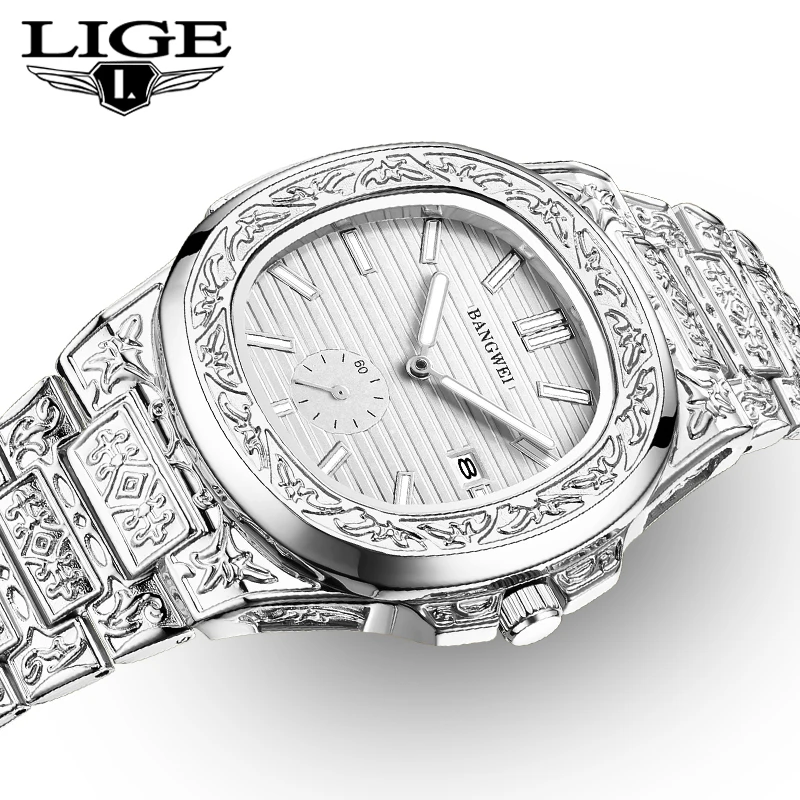 

LIGE 2025 новые роскошные мужские часы BANGWEI, модные брендовые повседневные кварцевые наручные часы, водостойкий стальной ремешок, мужские часы Reloj Hombre