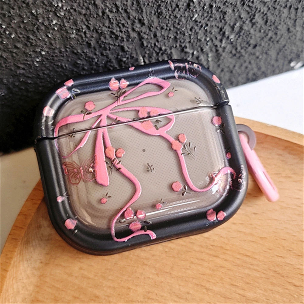 Lindo cuadrado de flores rotas con llavero nueva funda para auriculares para AirPods 1 2 3 4 funda protectora suave para AirPods Pro 2