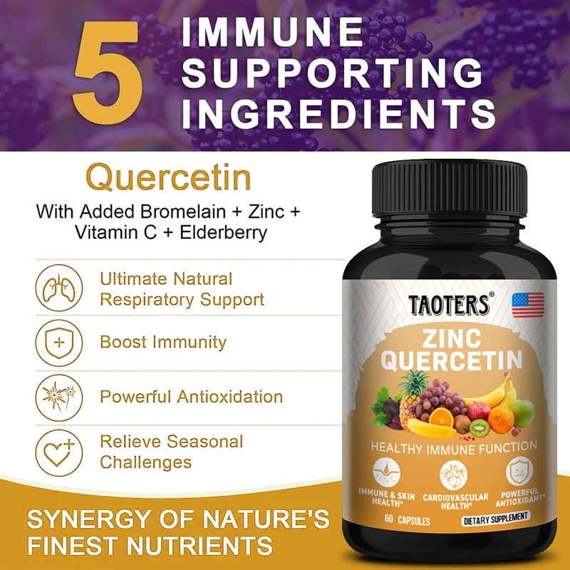 Quercetin with Zinc and Bromelain 1000 Mg Per Serving, 120 Vegetarian Capsules, Antioxidant, Heart, Skin, Immune Support