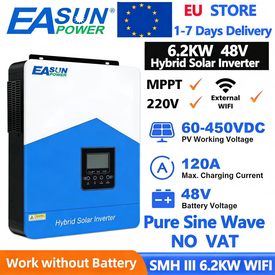 EASUN POWER 6200W Hybrid Solar Inverter 48V 220V Pure Sine Inverter Off Grid 120A MPPT Solar Charger Inverter With WIFI NO TAX