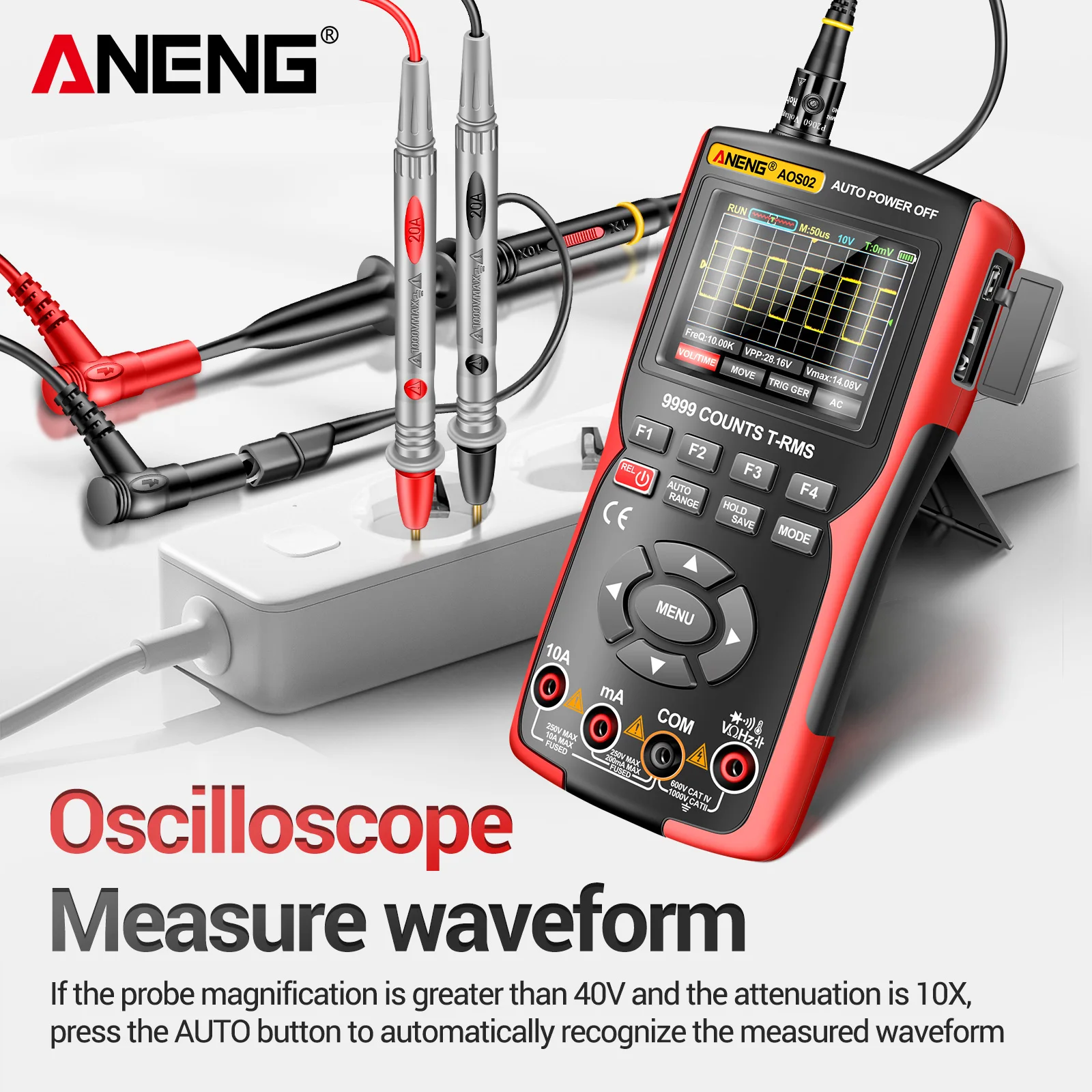 ANENG AOS02 Professional Digital Oscilloscope Multimeter True RMS 48MS/s Sampling Rate 10MHZ Analog Bandwidth Data Storage 1