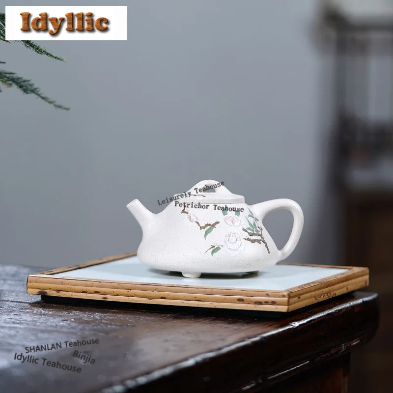 250ml Classic Yixing Purple Clay Teapots Handmade Stone Spoon Tripodia Pot Raw Ore White Section Mud Kettle Zisha Tea Set Gifts
