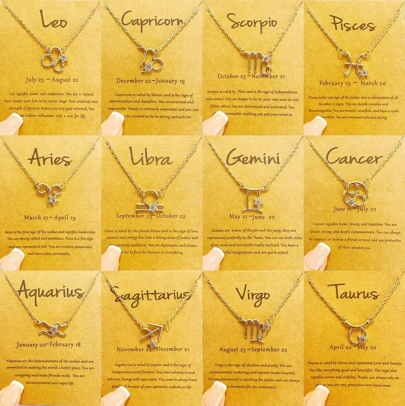 

Twelve Zodiacs Diamond Embedded Nelace Faion Jewelry Pendant Clavicle Chain Alloy Material European Sle Unbranded