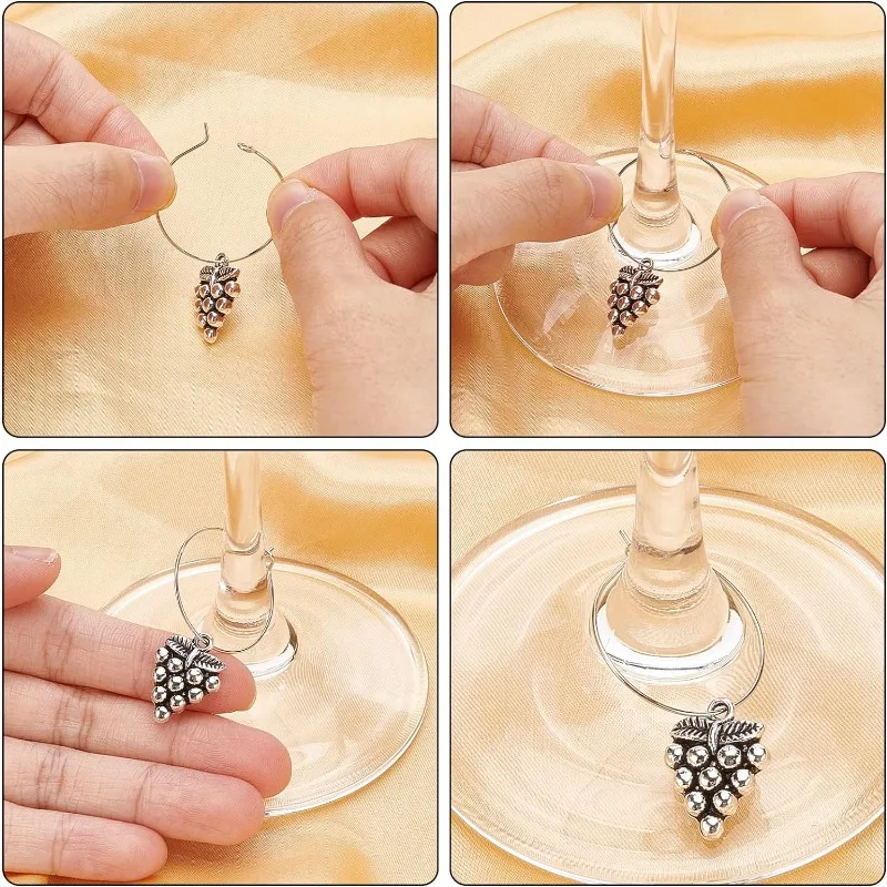 240Pcs Tibetan Style Alloy Wine Glass Charms Wine Bottle Theme Markers Tags with Hoop Earing Findings and Beads for Party