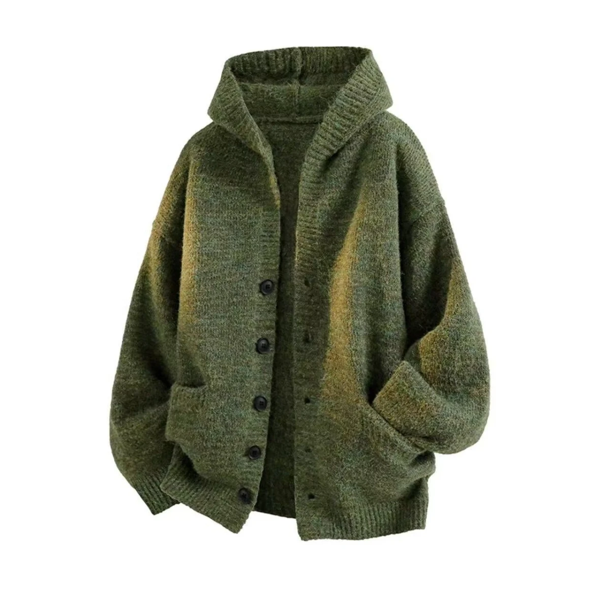 American Retro Hooded Open Cardigan Sweater Men's Autumn Winter New Lazy Style High-End Loose Knitted Outerwear Trendy