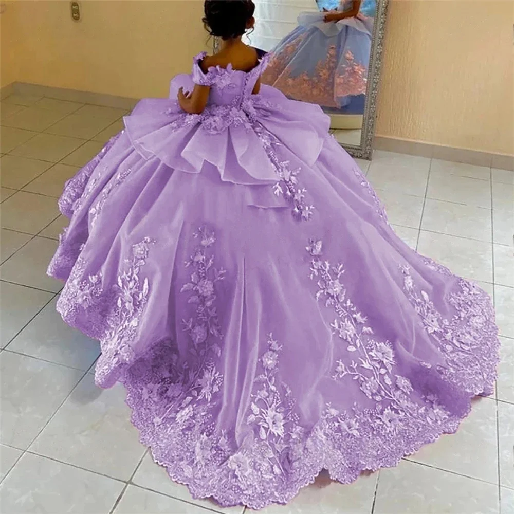 

Бальное платье принцессы из тюля с открытыми плечами и цветочной вышивкой для девочек со шлейфом идеально подходит для девочек-цветочниц, торжеств на день рождения