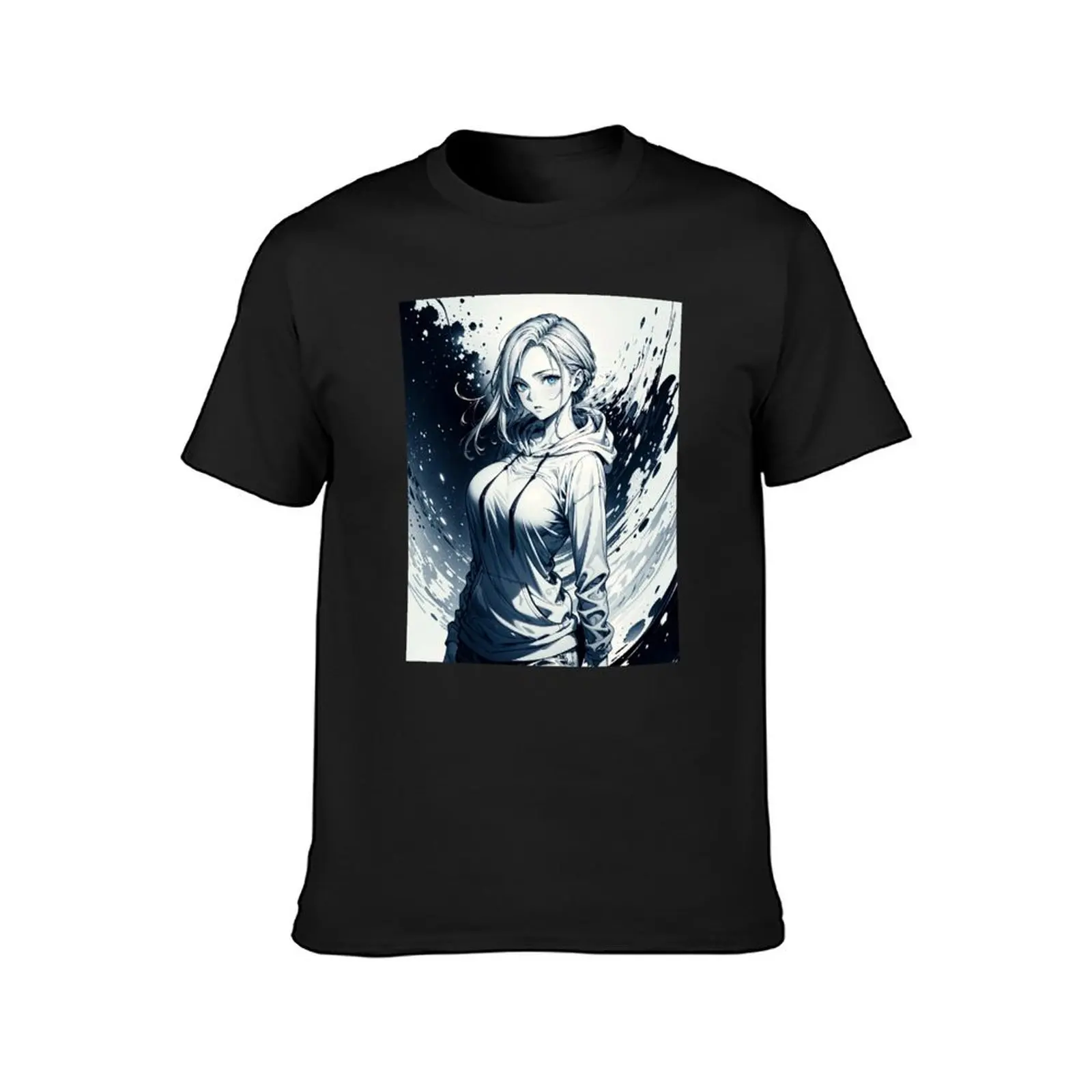 Anime Pinup Girl : monochromatic with Blue eyes. 02 T-Shirt sublime blanks customs mens t shirt graphic