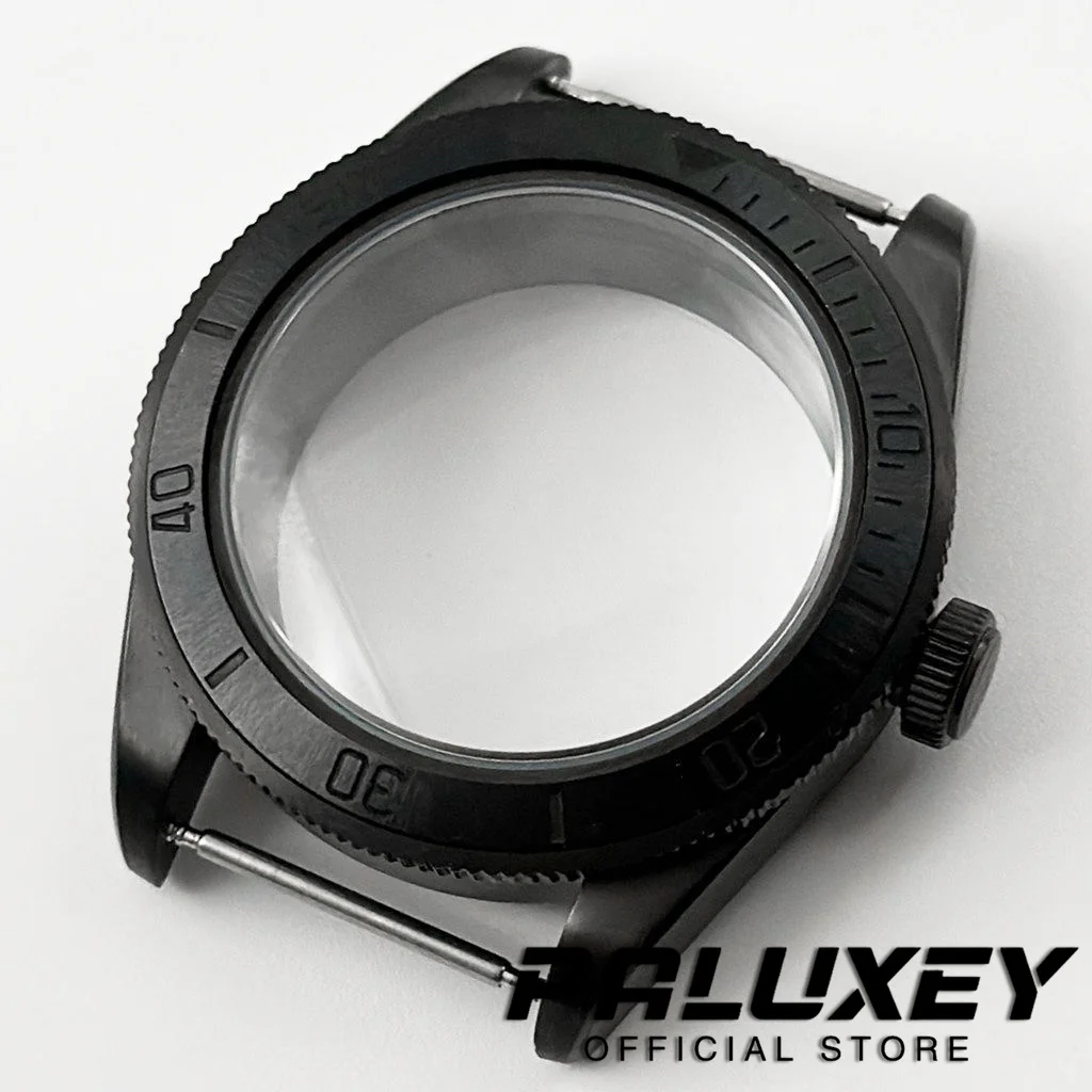 BB58 Schwarzes PVD 39-mm-Gehäuse, gewölbtes Saphirglas, wasserdichtes Edelstahl-Uhrengehäuse, passend für NH34 NH35 NH36 ETA2824 Uhrwerk, 20 ATM