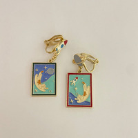 Cartoon Astronaut Moon Ear Clips Funny Universe Rocket Cat Clip on Earrings No Piercing for Girls Birthday Christmas Gifts