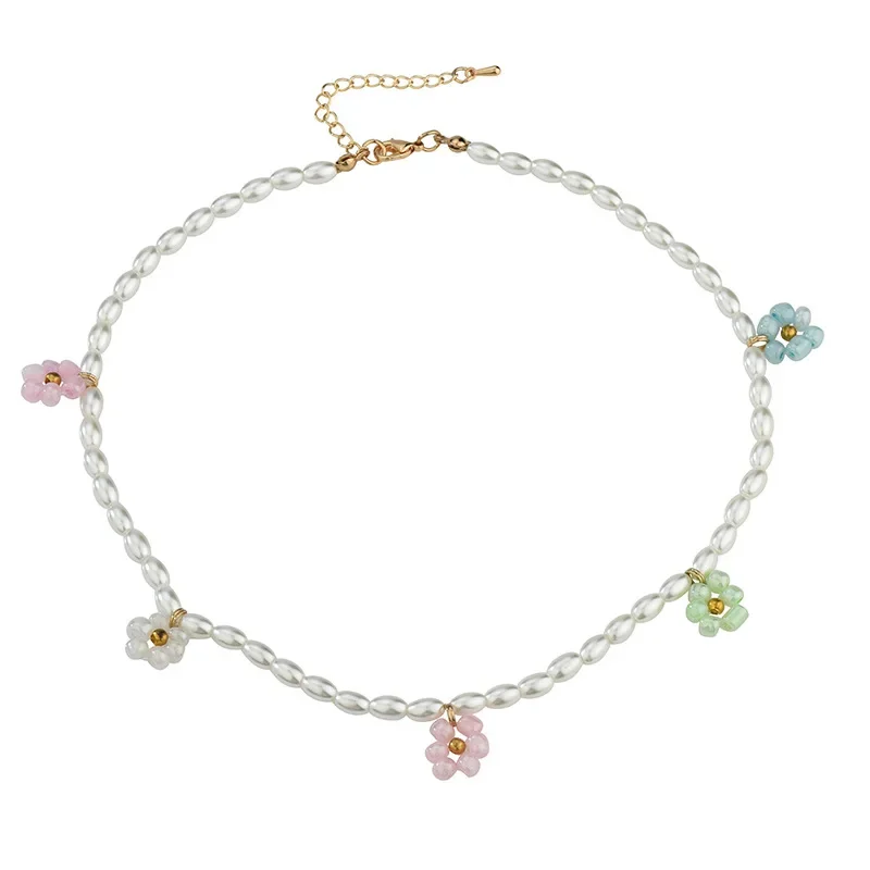 Colares de flores frescas, elegantes e doces, colares fofos para meninas, colares elegantes com miçangas