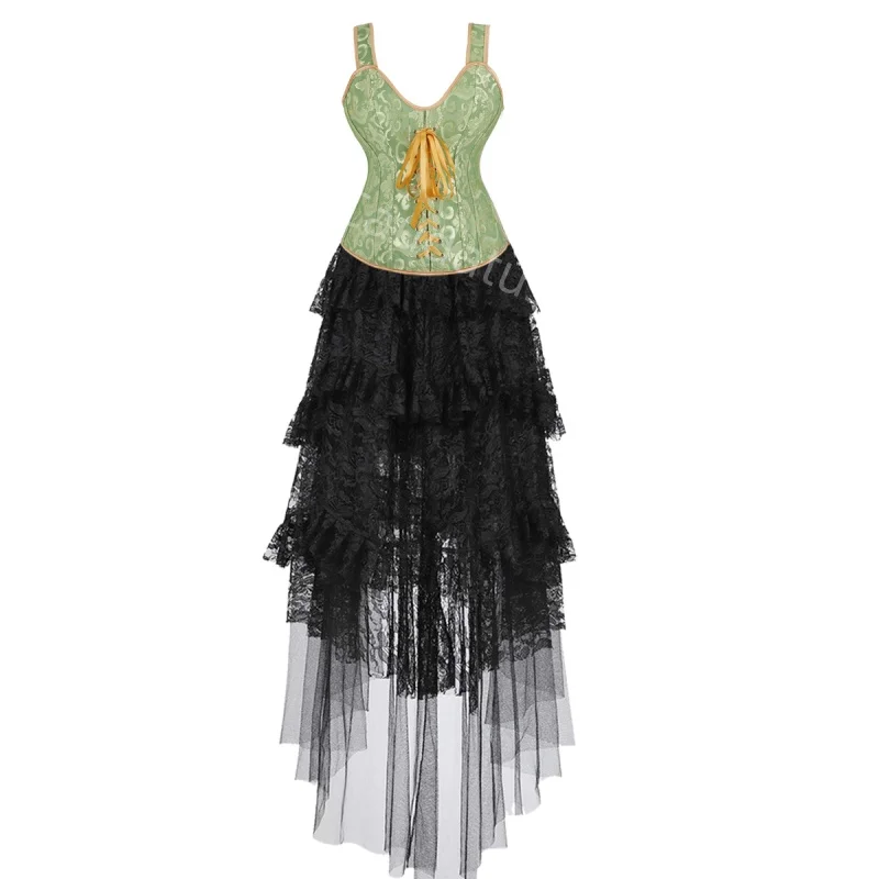 

Corset Dress Plus Size Long Skirt Set Sexy Bustier suspenders Burlesque Gothic Vintage Halloween Costume Fashion Party Red Green