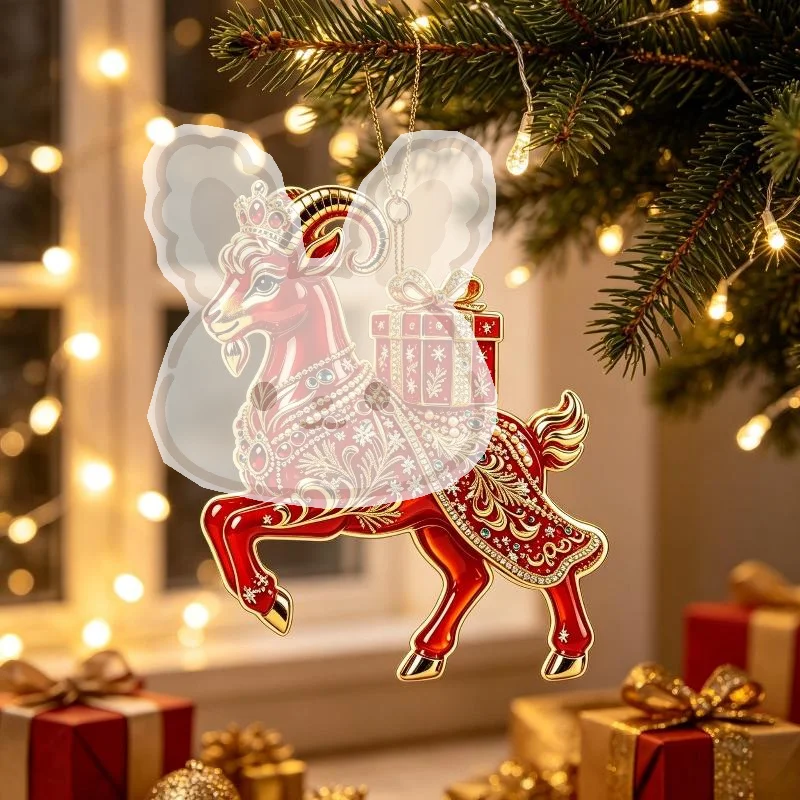 2D Acrylic Chinese Zodiac Goat Hanging Ornament Lightweight Red Gold Auspicious Design for Window Spring Festival Decor