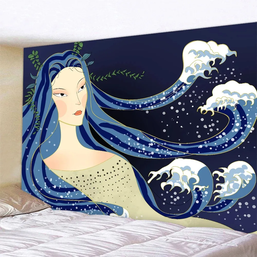 Japanese Style Ocean Wave Tapestry Office Living Room Decoration Home Wall Tapestry