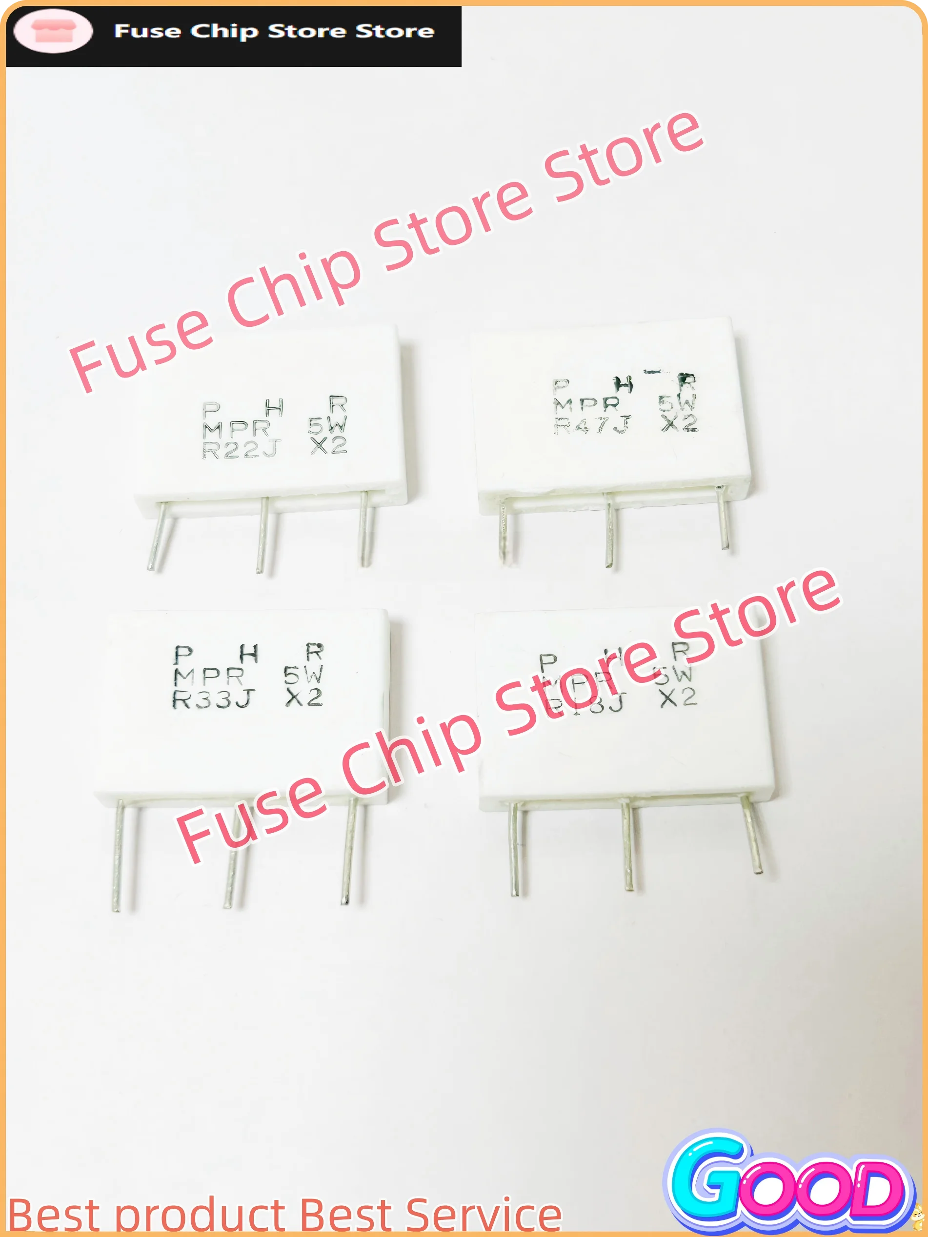 2Pcs Non-inductive Tripod Cement Resistor Twin Pack P H R MPR 5W Ohm Values 0.18R 0.22R 0.33R 0.47R for Electronics