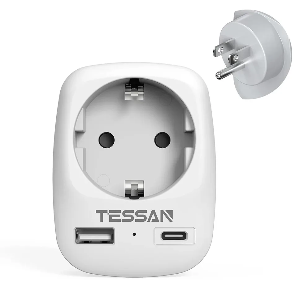 TESSAN EU naar VS VK DE AU BR Reisaansluitadapter Draagbare wandcontactdoos met 1 AC-aansluiting 2 USB-poorten Type G A I F Stekker Reisaansluitadapter