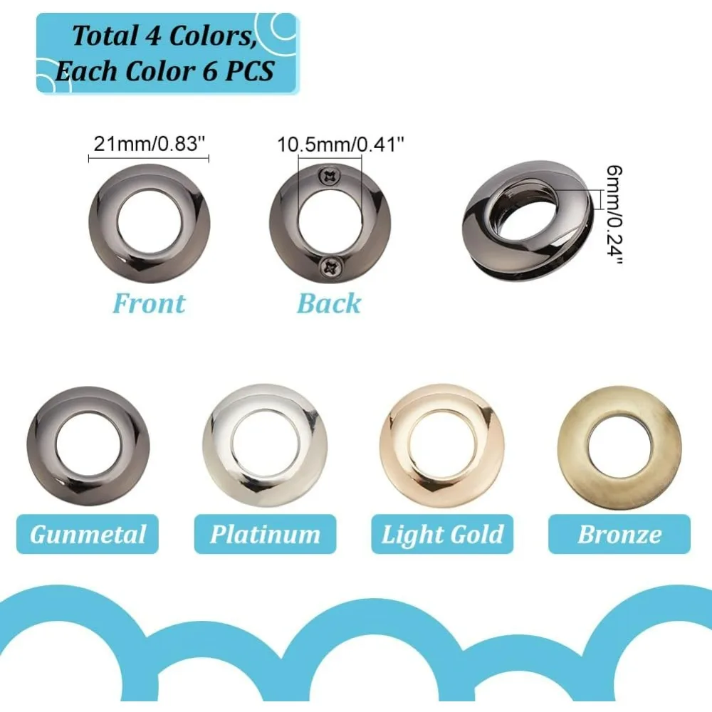 12 Set(24pcs) Screw Together Grommet Ring 4 Colors Metal Screw Rings 21mm Round Purse Ring Alloy Purse Loop Handle Connectors