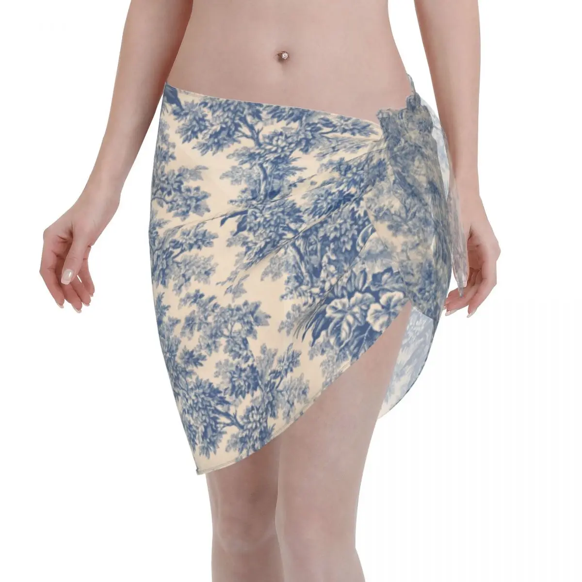 

Custom Vintage Toile De Jouy Beach Bikini Wrap See-Through Bikini Beach dresses Short Skirt Chiffon Scarf Cover-ups For Women