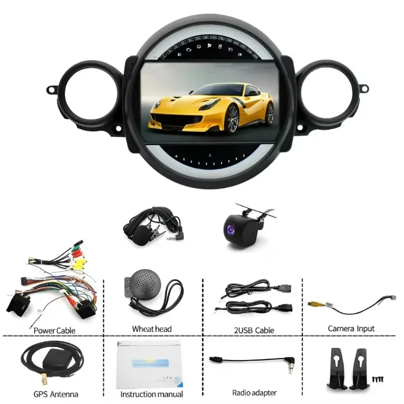 ل 2007-2014 BMW Mini Cooper R56 Android 13 نظام ملاحة داخل السيارة 9 بوصة مدمج مع CarPlay + Android Auto / 2 + 32G