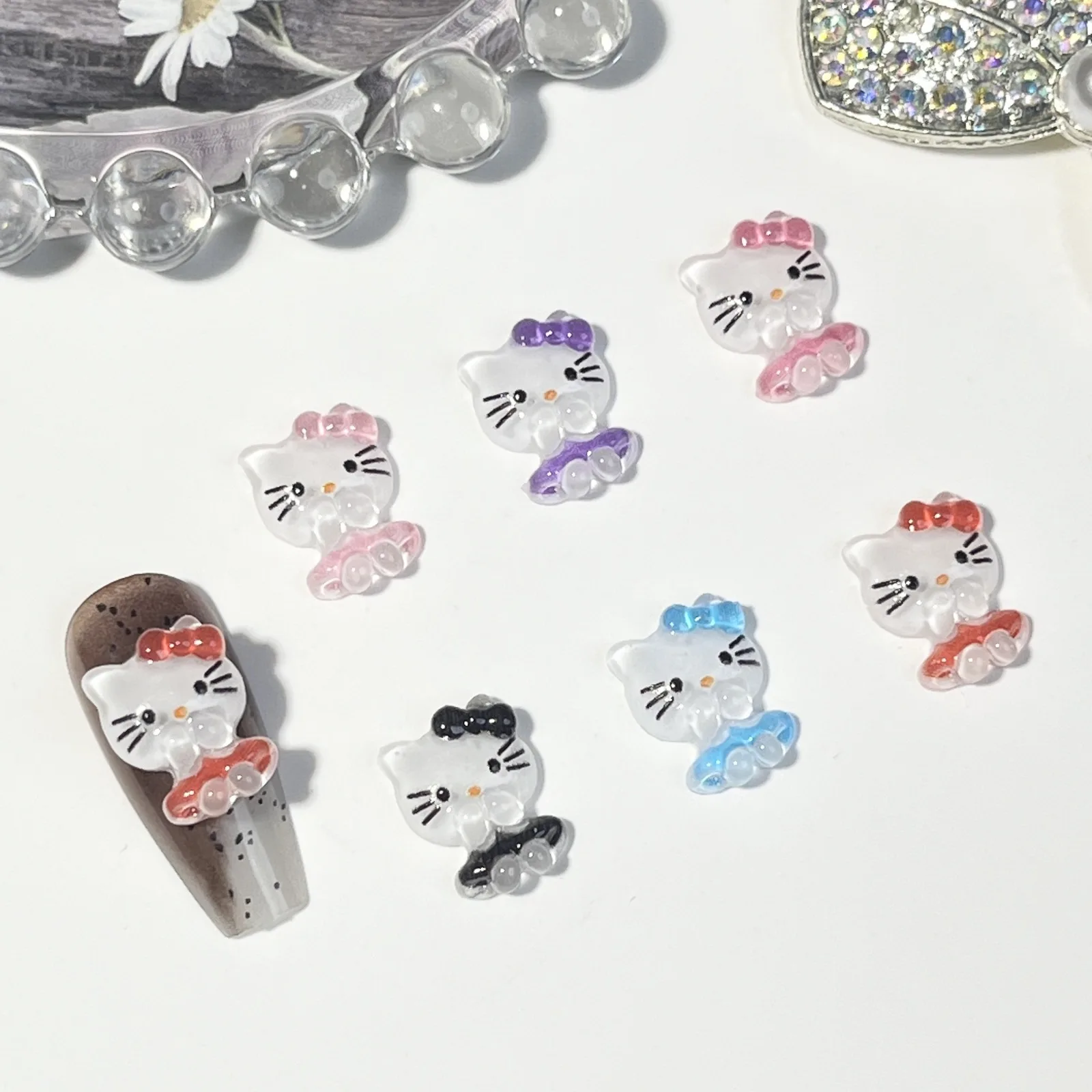 20Pcs New Kitty Cat Cartoon Nail Resin Cute Dress Cat Girl DIY Accessories Jewelry Design