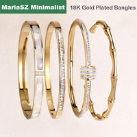 Mariasz Minimalist Bracelet Design Gold Color Waterproof Stainless Steel Luxury Sparkling Zircon Bangles for Women Gift Jewelry