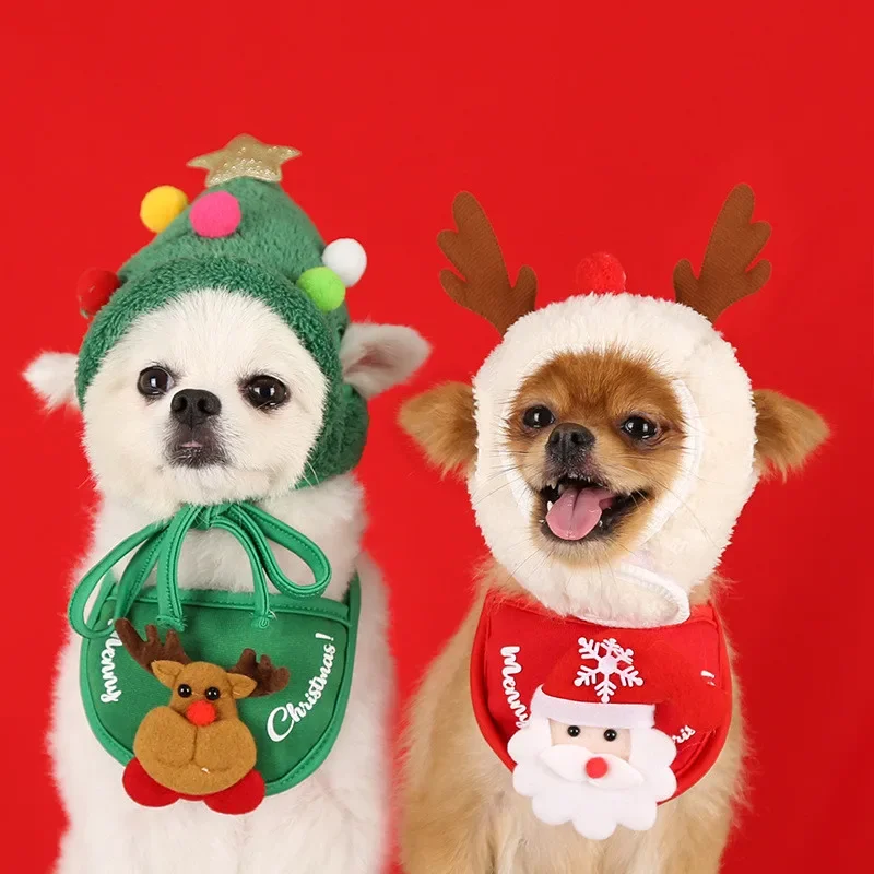 Cute Fluffy Christmas Hat for Dogs and Cats, Warm Scarf, Soft and Comfortable, Pet Christmas Gift