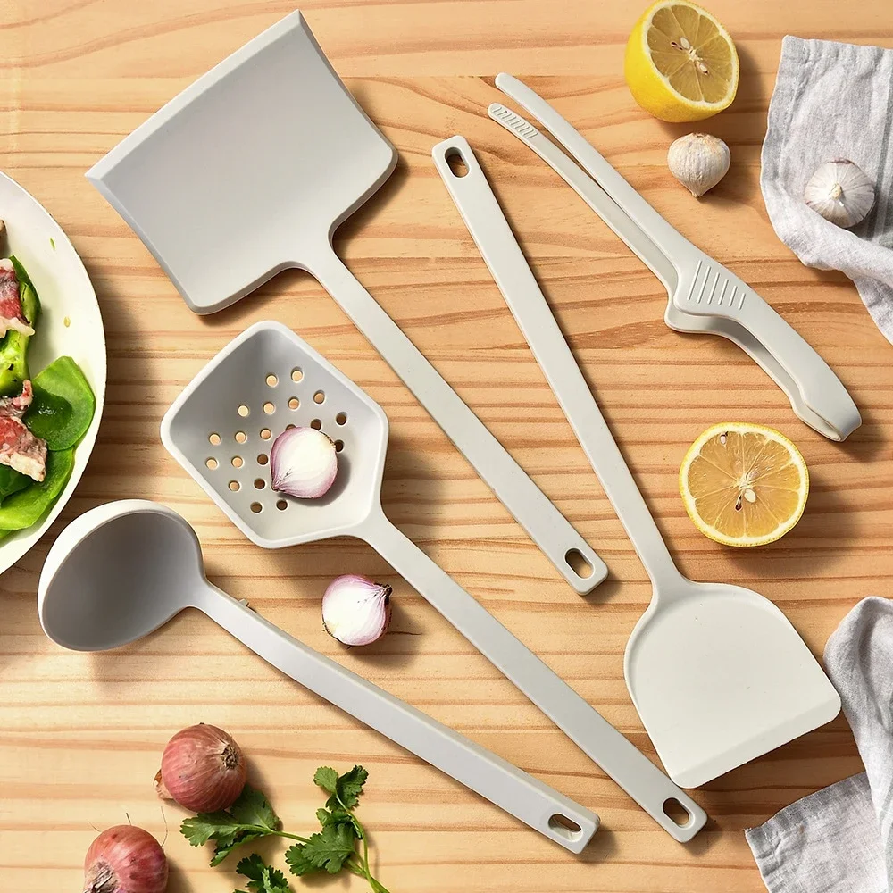 5Pcs Kochen Geschirr Werkzeug Silikon Kochgeschirr Set Backen Werkzeuge Geschirr Silikon Schaufel Löffel Lebensmittel Zange Küche Zubehör