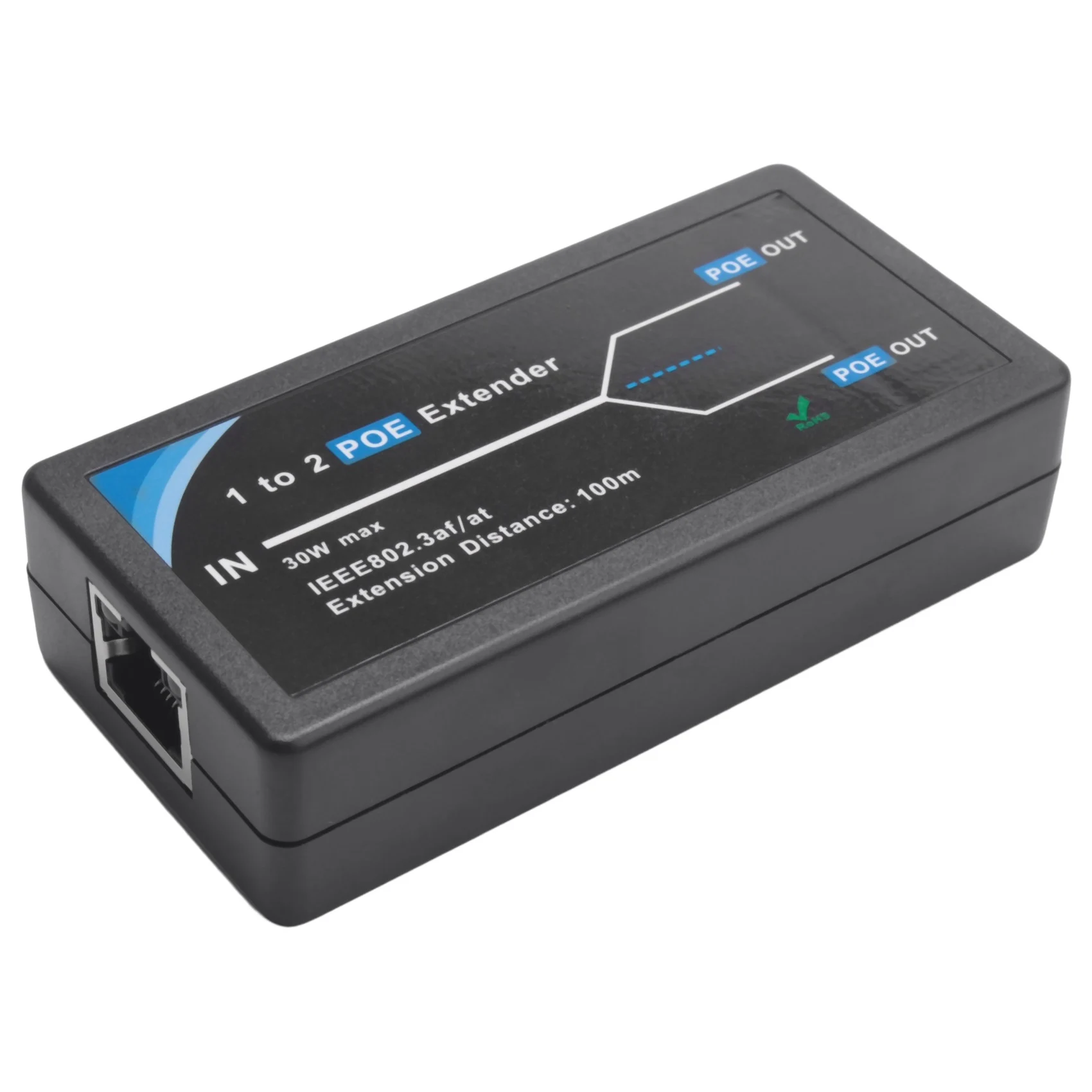 

2 Port POE Extender 10/100Mbps with IEEE 802.3Af Standard Input / Output for IP Camera Extend 100 Meters for POE Range