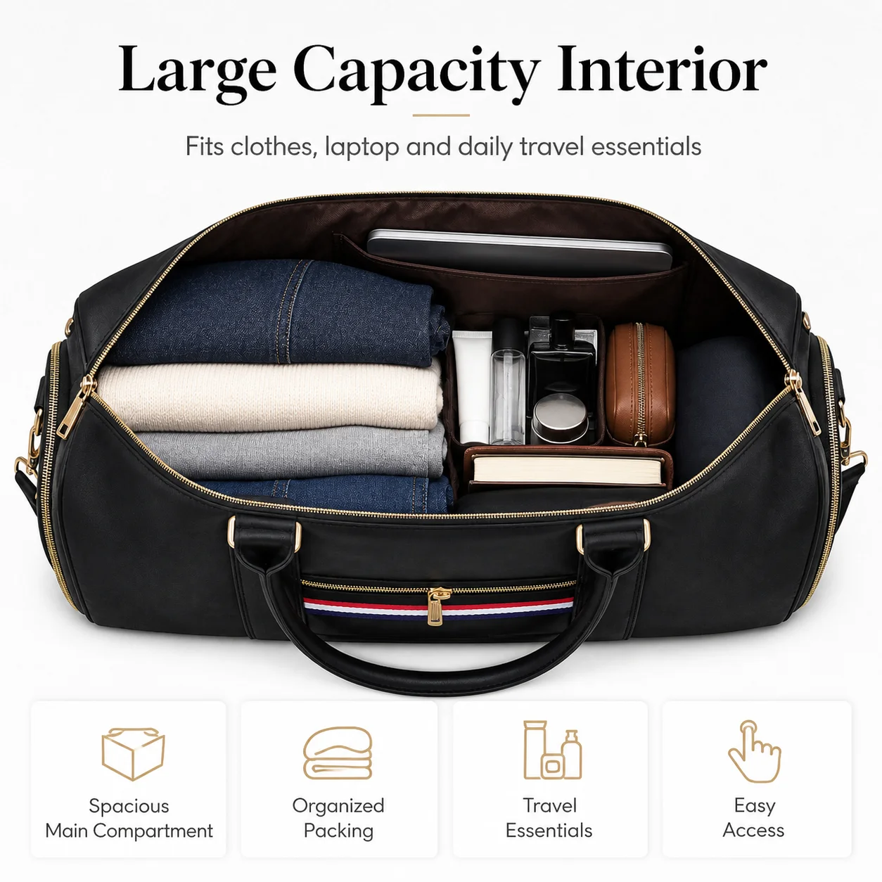 Premium Black Garment Duffel Bag Travel Luggage Business Weekender Foldable Suit Carrier with Shoe Bag view 5