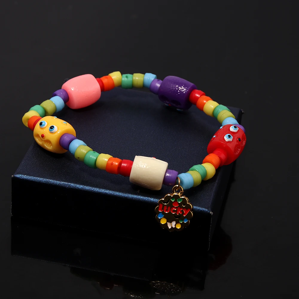 Cute Colorful Little Monster Bracelet Personality Braid Rope Lucky Beads Bangle Bracelets Handmade Design Jewelry for Women Gift