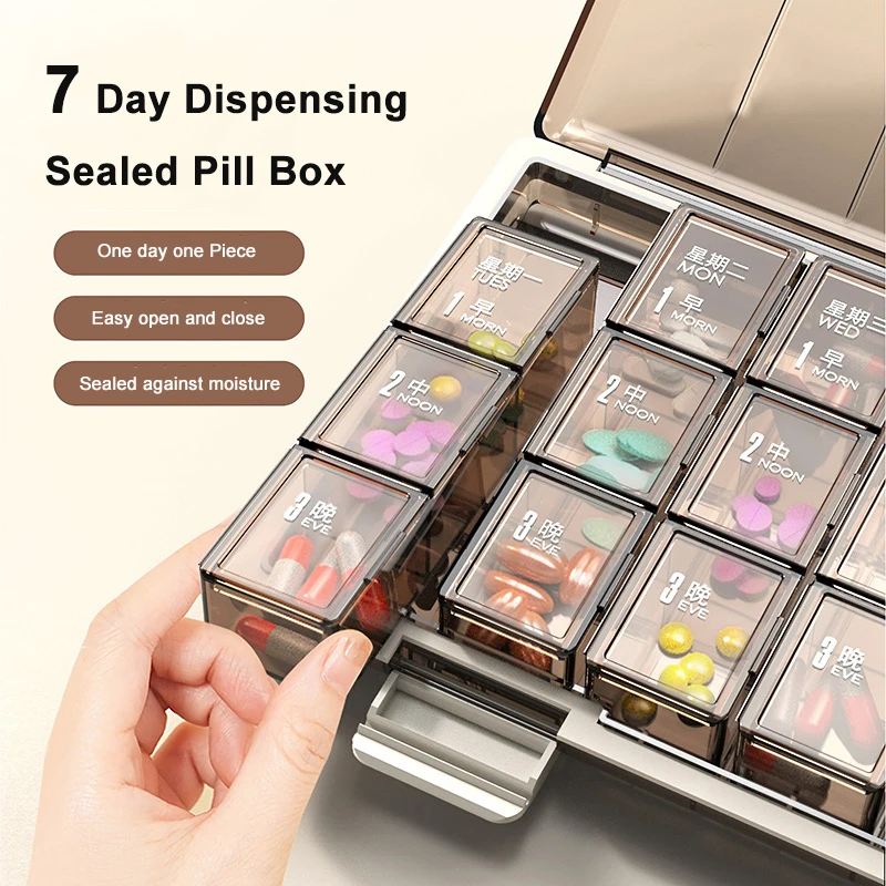 Portable 21/28 Grids Weekly Pill Organizer Travel Pill Cases Medicine Container Removable Daily Storage Tablets Vitamins Box