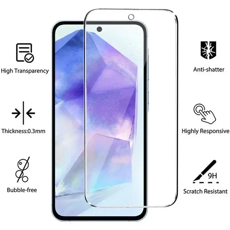 3Pcs Screen Protector For Samsung A55 A15 A35 A53 A54 A34 A12 A13 A14 A52 A33 A23 A25 A32 A73 A21S M12 S10E S20FE Tempered Glass