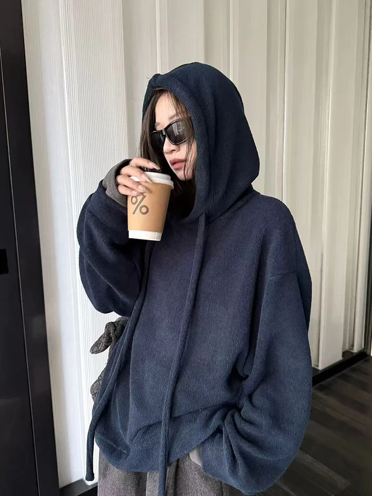 Spring Knitted Hoodies for Women Korean Loose Lazy Style Solid Pullover Y2K Fashion Simple Preppy All Match Sweatshirt New