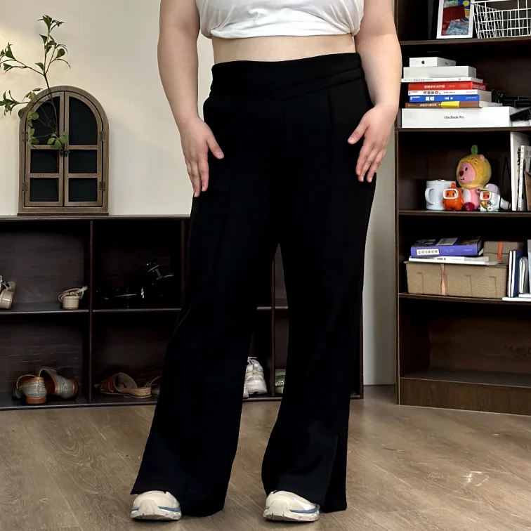 

Slimming Side Split Casual Pants 20 Fleece Version High Waist Polyester Fiber Teenage Girls Fashion High Waist Trousers