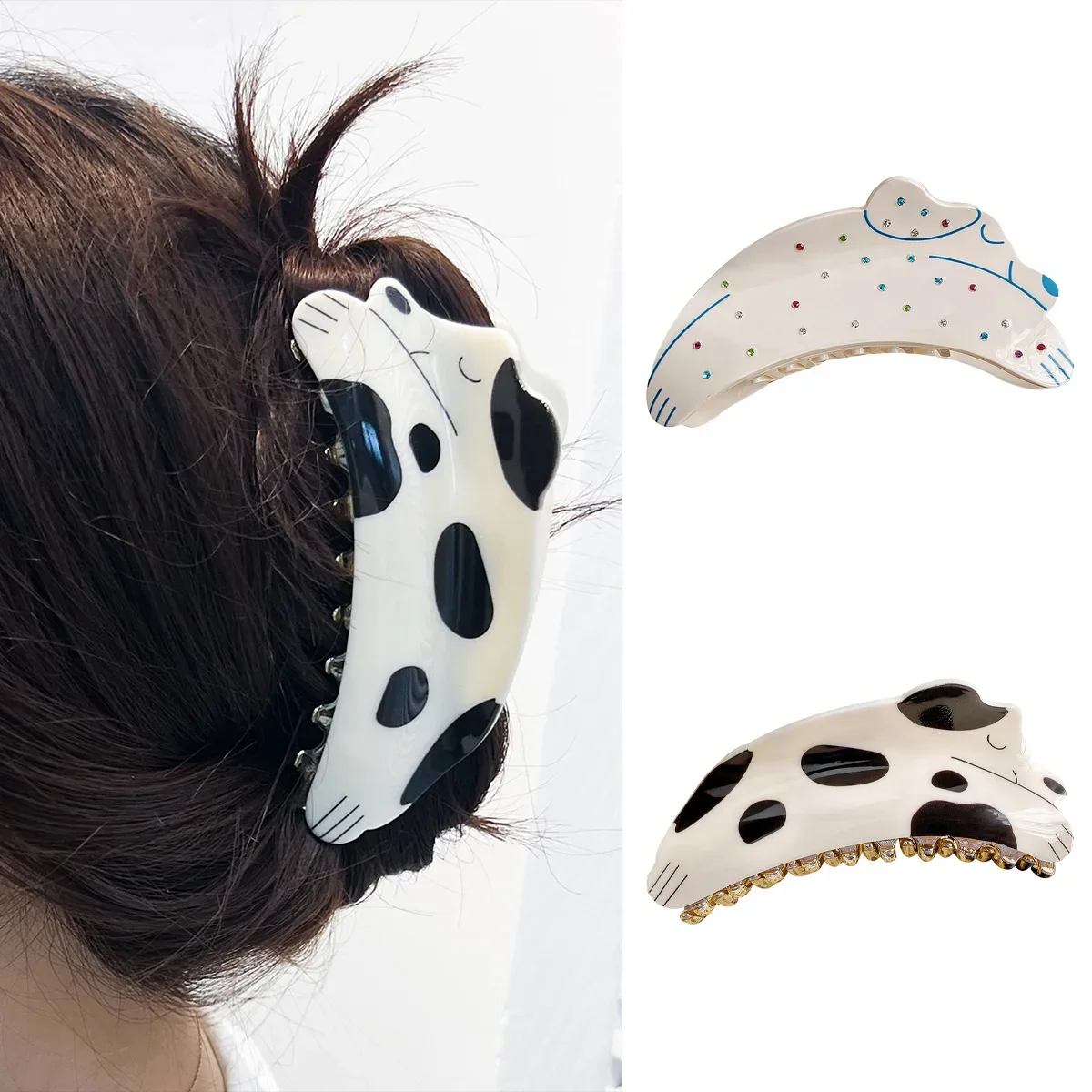 Cute Puppy Spotted Grab Clip Versatile Fashion Girl Hairpin Large Back Head Disc Shark Clip Hair Accessories Ladies