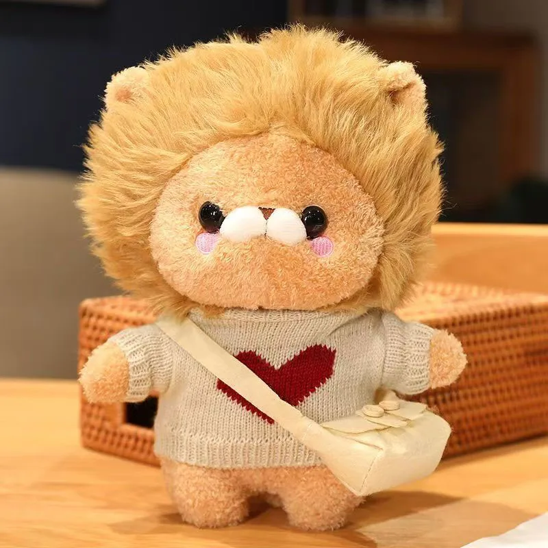 

Kawaii Cute Lion Plush Doll with Removable Sweater and Bag, Kawaii Dress-Up Stuffed Animal, Soft Lion Toy for Kids Birthday Gift