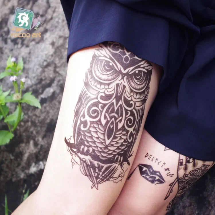 Rocooart Big Arms Tattoo Sticker Black White Owl Fake Tattoo Taty Henna Tatuaje Body Art Temporary Tattoo Stickers For Women Men