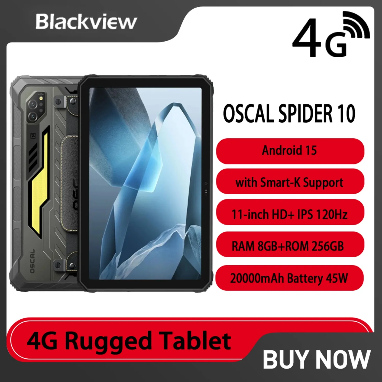 Blackview OSCAL SPIDER 10 Rugged Tablet 11” HD+ IPS 8GB 256GB 20000mAh 16MP Rear Camera Android 15 GPS GLONASS BeiDou Galileo