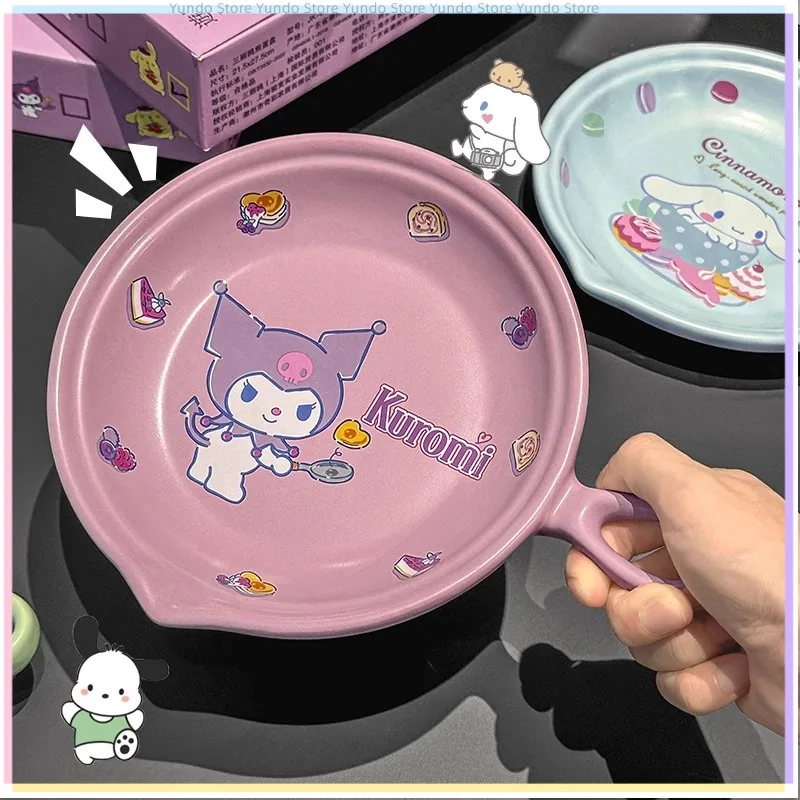 Sanrio Kawaii Ceramic Pan Cinnamoroll Kuromi High Temperature Open Fire Frying Pan Household Artifact Special for Steak Frying