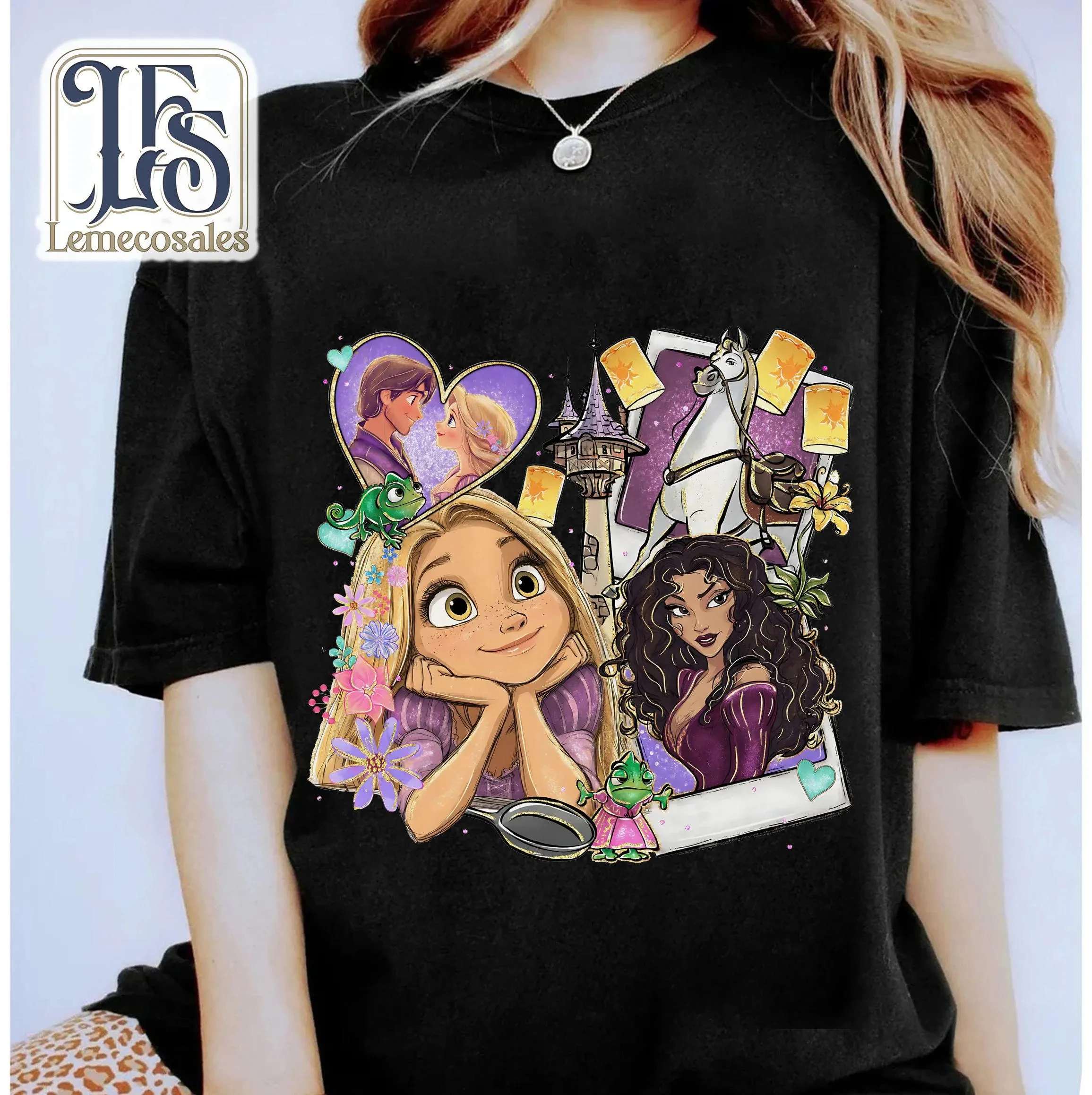 Koszulka Vintage Disney Roszpunka, Koszulka Zaplątani, Koszulka Disney dla dziewczynki urodzonej w dzień urodzin, Koszulka pasująca na wycieczkę księżniczki Roszpunki i Matki Gothel