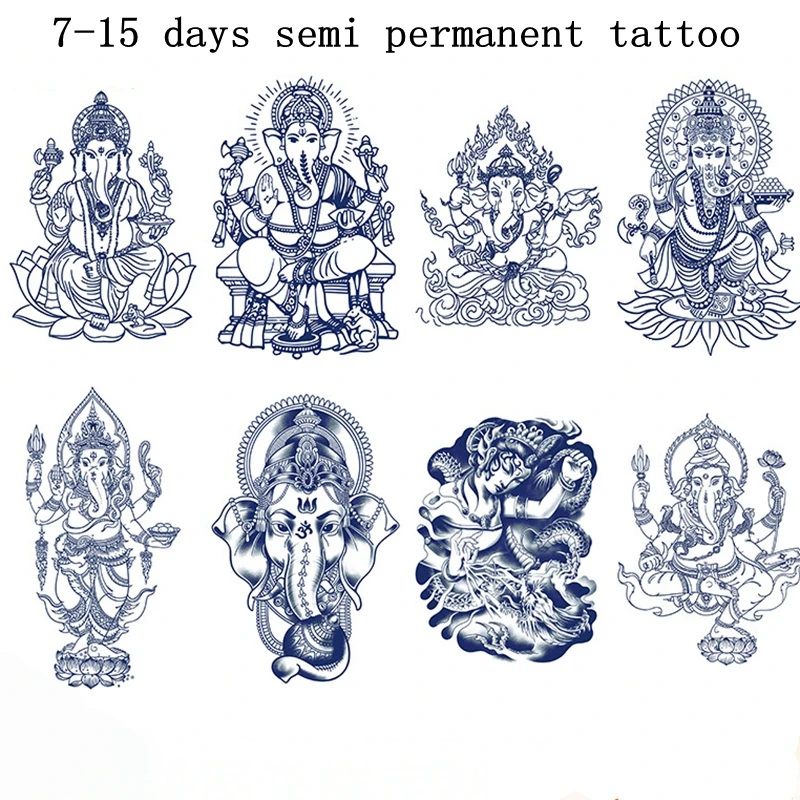 Elephant God Brahma Flower Juice Temporary Tattoo Sticker Women Tatouage Semi Permanent Fake Tattoo Tatuajes Temporales Hombre