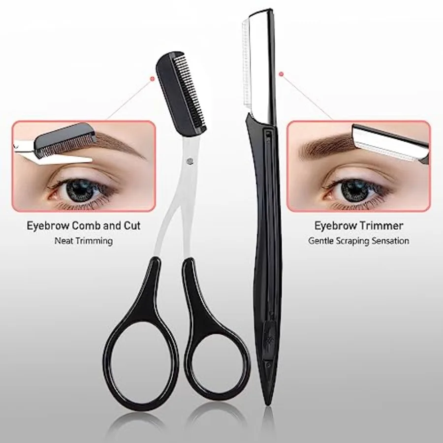 Eyebrow Kit Grooming Scissors Razor Kit 4 In 1 Stainless Steel Set Kit for Women and Men, Including Brow Razors Trimmer, Brush,