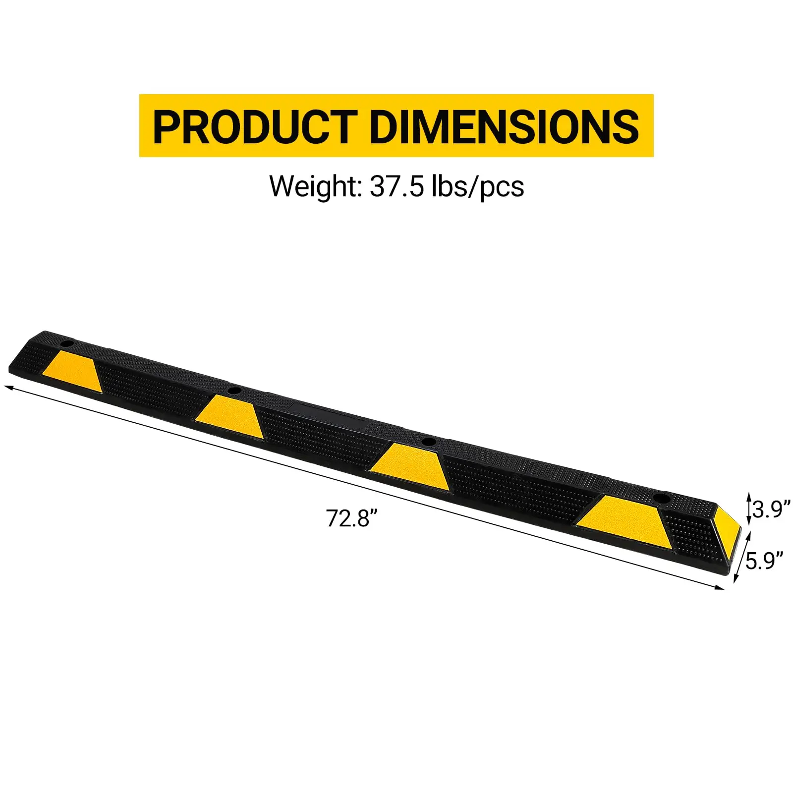 55,000 lb 2PCS/Set 72 Inch Rubber Parking Wheel Stopper, Heavy Duty Parking Curb with 8 Reflective Yellow Stripes, Garage and Parking Lot Wheel Block for Cars, Trucks, and Trailers